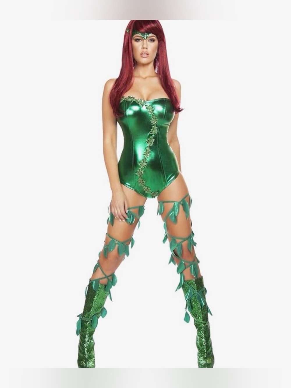 Poison Ivy Metallic Green One Piece Strapless Bodysuit Sexy Ivy XS Costume Women